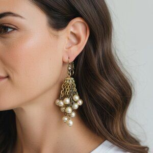 Chandelier Earrings with Faux Pearls | Retro Lever-Back Earrings